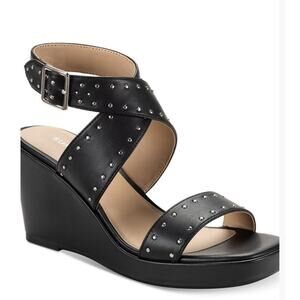 New Sun + Stone Women's Emiee Studded Strappy Wedge Sandals Black 10M